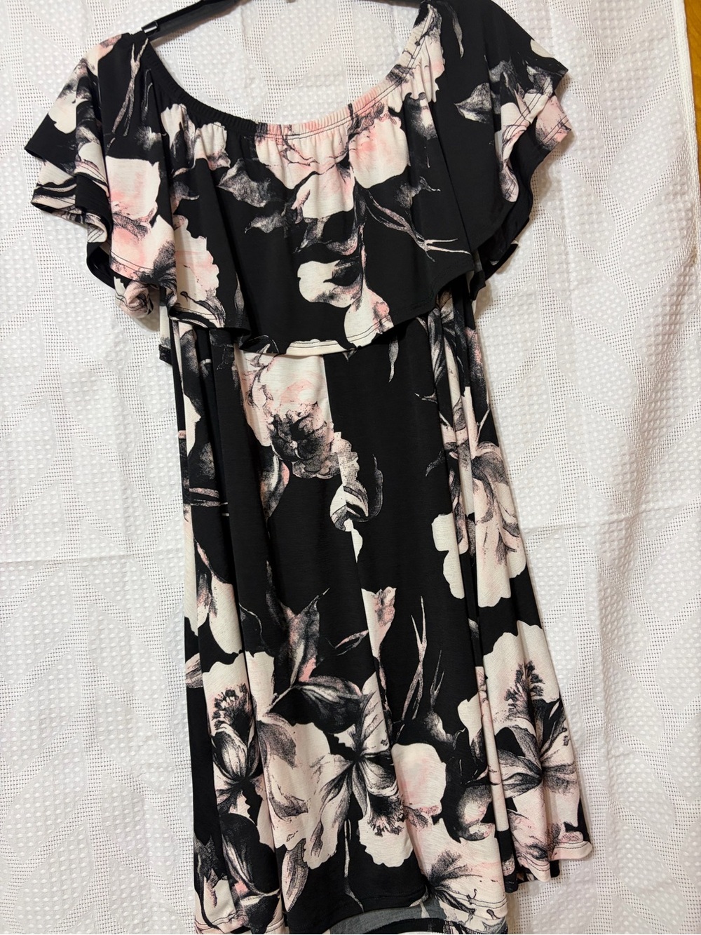 Bellamie Black Dress with Pale Pink & Cream Floral Print